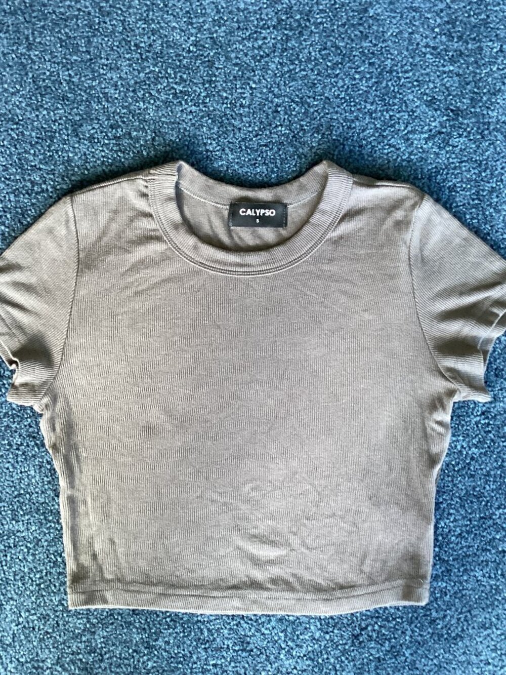 Calypso Charcoal Gray Ribbed Cropped Capped Sleeve T-shirt - Small